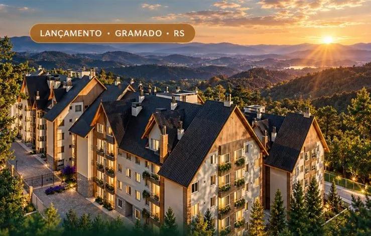 Vista aérea do Boa Vista Residencial em Gramado, com as montanhas ao fundo